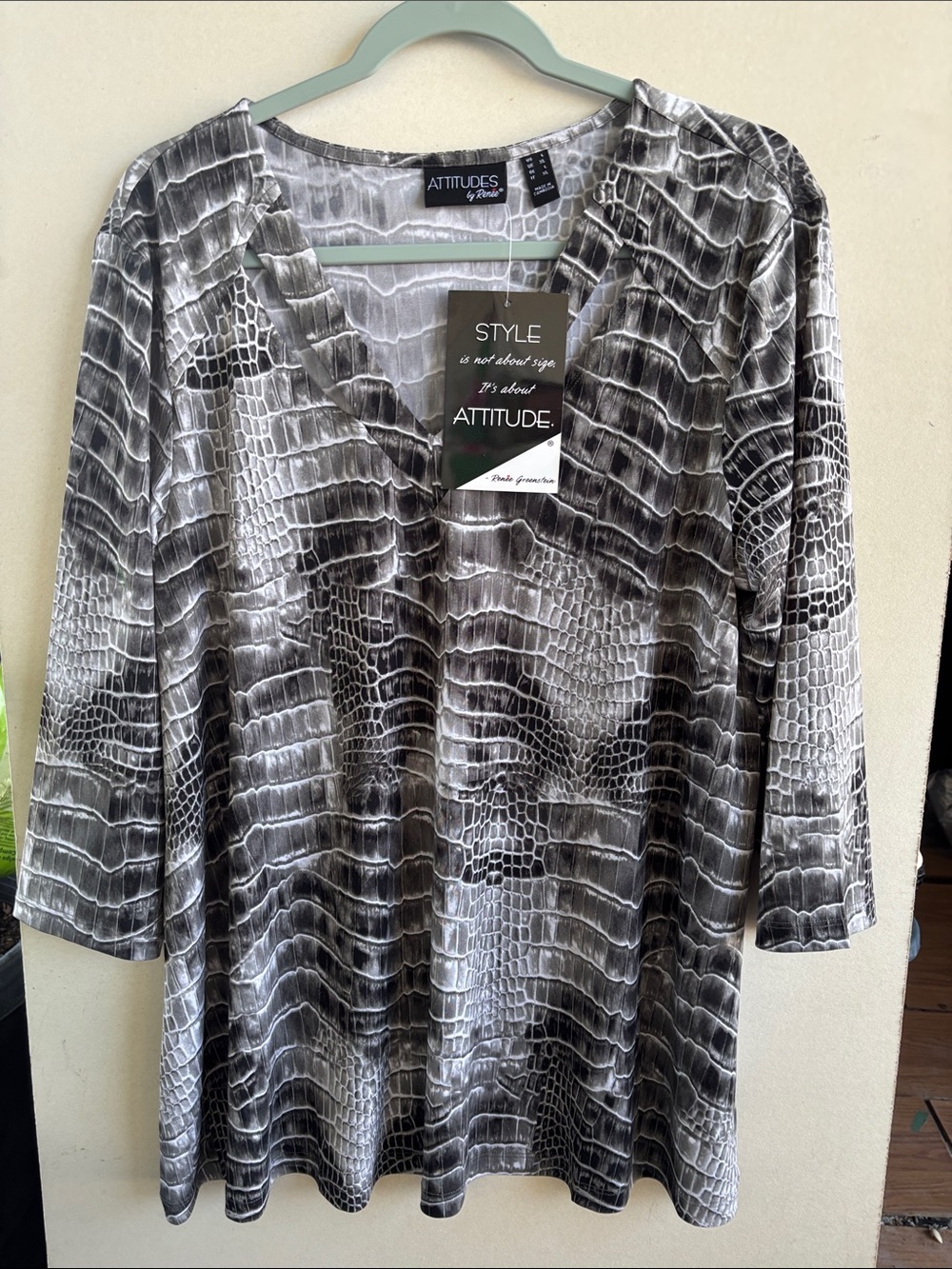 Attitudes by Renee Gray Croc-Print V-Neck Blouse
